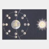 Maanfasen met aarde en zon, sterrenkunde inpakpapier vel (Voorkant)