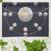 Maanfasen met aarde en zon,  sterrenkunde theedoek (Gevouwen)