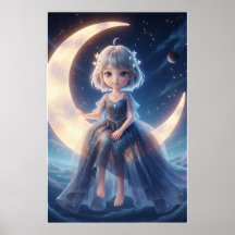Maanfee Sterrennacht Kunstposter