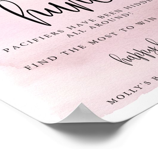 Maanfeest, Roze Baby Shower Fopspenen Jacht Game Poster (Hoek)