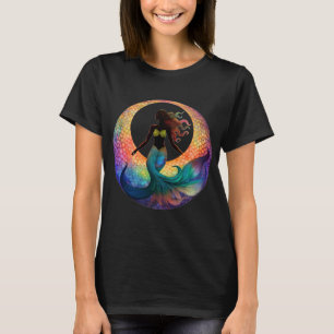 Maangodin Silhouet van Zeemeermin Kleurrijk Graf T-shirt