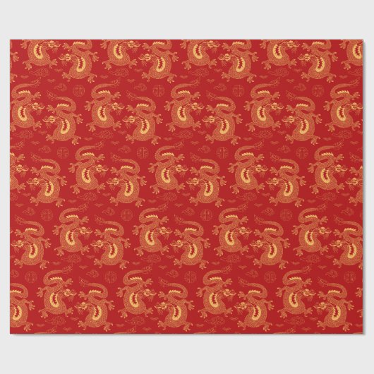 Maanjaar Drakenpatroon Chinees Maanjaar 2024 Cadeaupapier (Vlak)