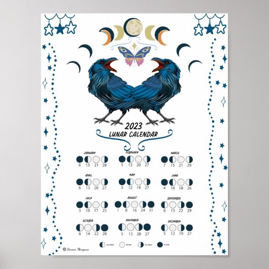 MAANKALENDER 2023, Kraai Maan, Heksenmaan Wicca Poster (Voorkant)