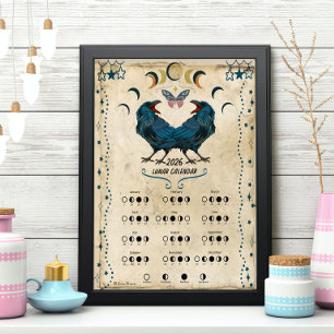 MAANKALENDER 2026,  Kraai Maand, Wicca Heksen Maan Poster