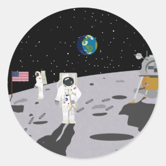 Maanlanding 1969 (eenvoudige geschiedenis) ronde sticker