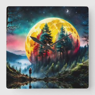 Maanlanding, de ondergaande maan vierkante klok