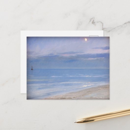 Maanlicht bij Skagen Beach door P.S. Krøyer, Art Briefkaart (Voorkant / Achterkant in situ)