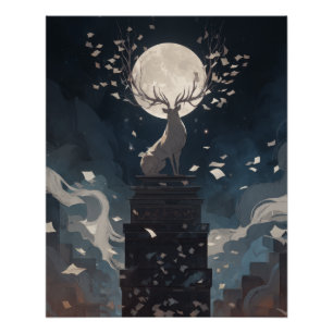 Maanlicht Boom Bloei op Stadstoren Perfect Poster