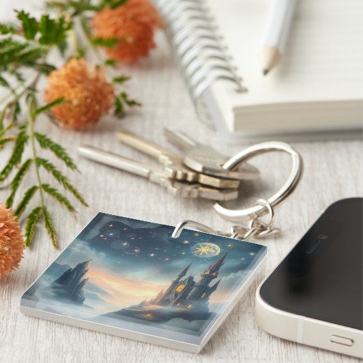 Maanlicht hemels kasteel sleutelhanger (Voorkant Rechts)