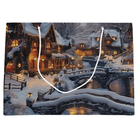 Maanlicht Kerstdorp Winter Scene Vakantie Groot Cadeauzakje (Voorkant)