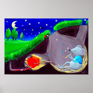 Maanlicht Melodie Knuffelveldmuis Nursery Poster