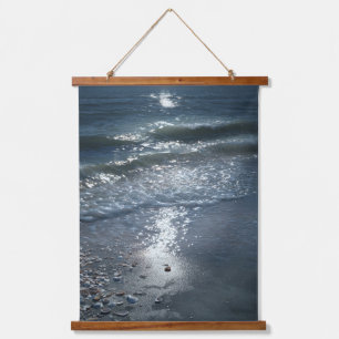Maanlicht op golven en schelp kust kunst hangend wandkleed