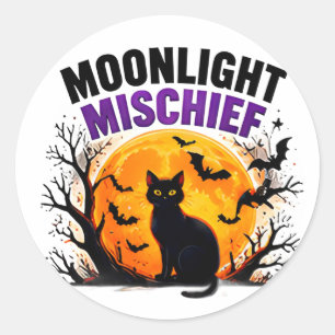 Maanlicht Schelmerij Zwarte Kat Herfst Halloween Ronde Sticker