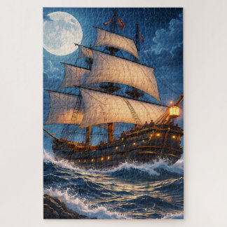 Maanlicht Schip Puzzel – Oceaan Nacht Legpuzzel