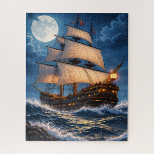 Maanlicht Schip Puzzel – Oceaan Nacht Legpuzzel