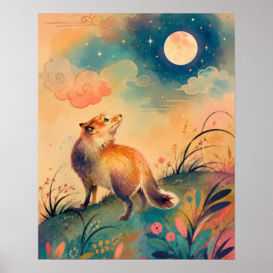 MAANLICHT VOS VOLKSKUNST BOS NACHT POSTER