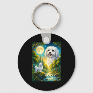 Maanloeiende meme dier hond maltezer  sleutelhanger