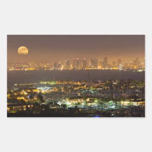 Maanopkomst boven de skyline van San Diego Rechthoekige Sticker