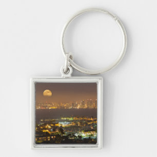 Maanopkomst boven de skyline van San Diego Sleutelhanger