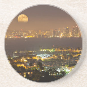 Maanopkomst boven de skyline van San Diego Zandsteen Onderzetter