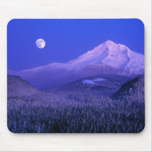 Maanopkomst boven Mt Hood winter, Oregon Muismat