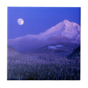 Maanopkomst boven Mt Hood winter, Oregon Tegeltje