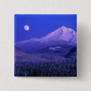Maanopkomst boven Mt Hood winter, Oregon Vierkante Button 5,1 Cm