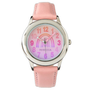 Maanpas Horloge voor Meisjes - Roze Regenboog Hart