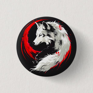 Maanrood Witte Wolf Ronde Button 3,2 Cm