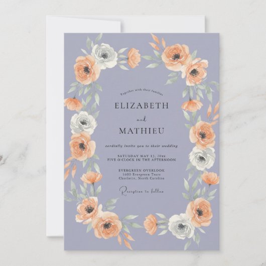 Maansblauw Abrikoos Ranunculus Eucalyptus Bruiloft Kaart (Voorkant)