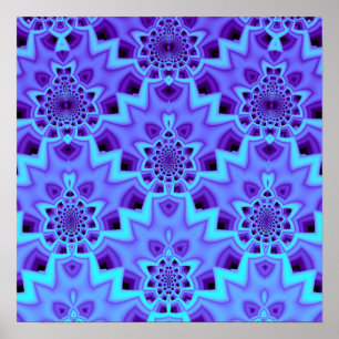Maansblauw Mandala Fractale Geometrisch Patroon Poster