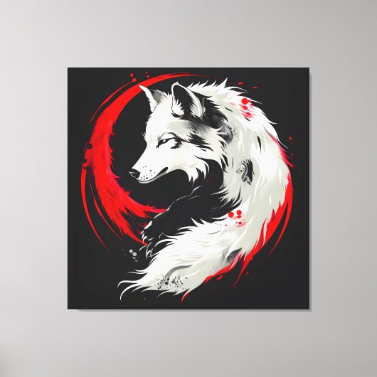 Maansrode witte wolf canvas afdruk (Voorkant)