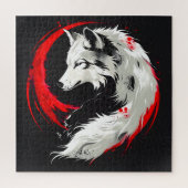 Maansrode witte wolf legpuzzel (Verticaal)