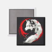 Maansrode witte wolf magneet (Voorkant / Achterkant)
