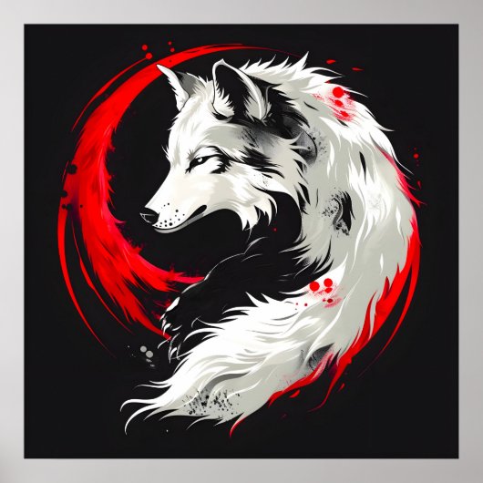 Maansrode witte wolf poster (Voorkant)