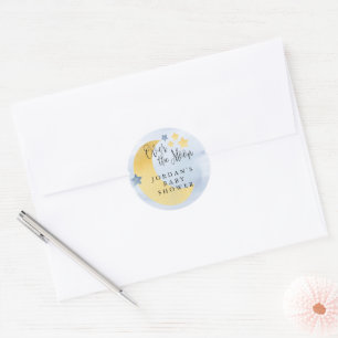 Maanstempel met tekst 'Over the Moon', blauw geper Ronde Sticker