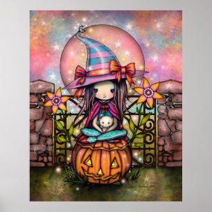 Maanverlegen Cute Heks met Kat Kunst Poster