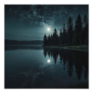 Maanverlicht Meer Sereniteit Foto Afdruk