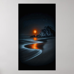 Maanverlicht pad: Strand Eenzaamheid Poster