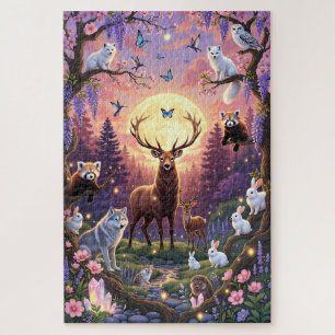 Maanverlichte Betoverde Bos Puzzel – Herten, Wolve
