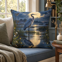 Maanverlichte Blauwe Reiger Moeras Vuurvliegjes Na