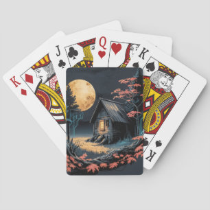 Maanverlichte blokhut Japanse bos kunst (6) Pokerkaarten