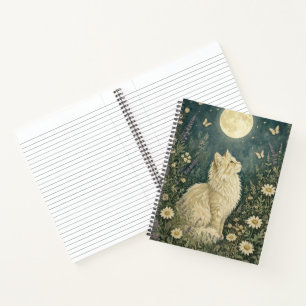 Maanverlichte Crème Kat Botanische Schildering Notitieboek