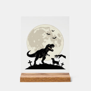 Maanverlichte Dinosaurus Hond Kerkhof Silhouet Shi Acryl Bord