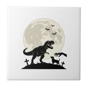Maanverlichte dinosaurus hondenkerkhof silhouet sh tegeltje