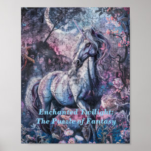 Maanverlichte eenhoorn puzzel - Mystieke nacht fan Poster