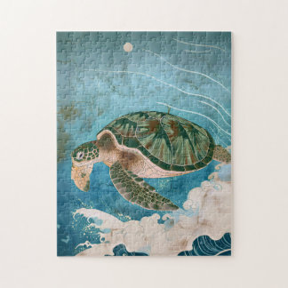 Maanverlichte golven - Zeeschildpad, Japanse Kunst Legpuzzel