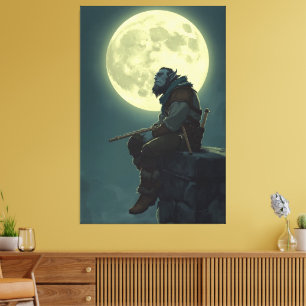 Maanverlichte Half-Ork Bard Fantasie Canvasprint Canvas Afdruk