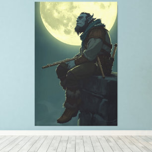 Maanverlichte Half-Ork Bard Portret Canvasprint Canvas Afdruk