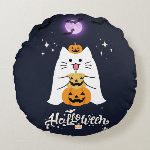 Maanverlichte Halloween Kat – Griezelige & Zoete N Rond Kussen